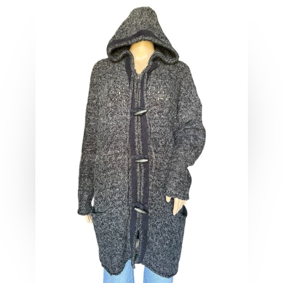 Free People Womens Knit Toggle Sweater Coat with Hood Charcoal Gray Size Medium - Picture 2 of 14